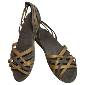 Crocs Women’s Huarache Flat Open-Toe Sandals Bronze/Espresso Size 10